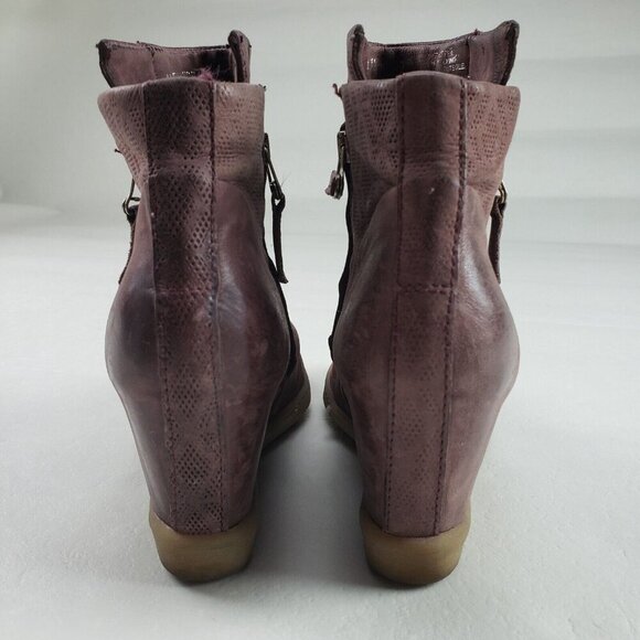 Miz Mooz Alexandra Ankle Boot Womens 7.5-8 EU 38 Brown Leather Side Zip Wedge - Picture 9 of 11